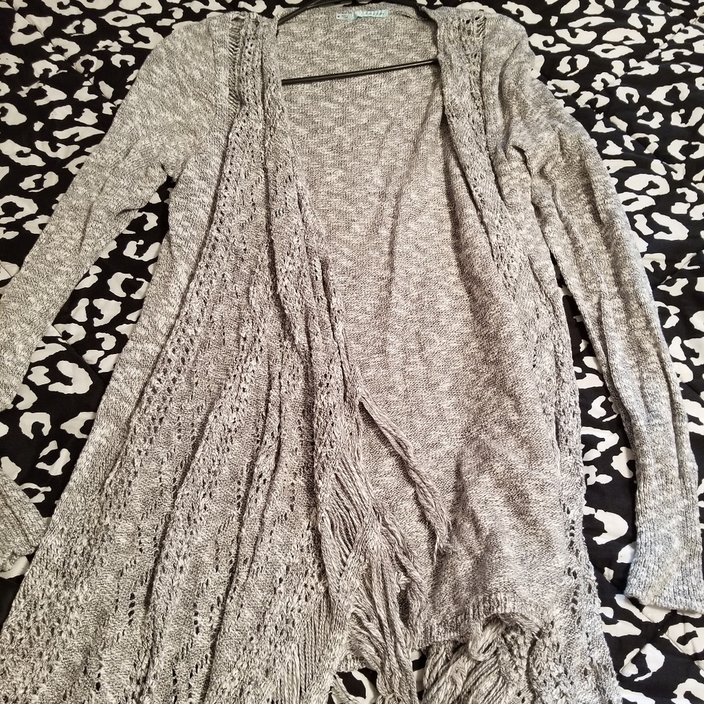 Hooded marled gray long cardigan